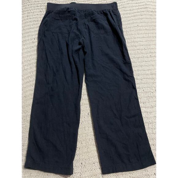 Mia & Tess Linen Pull On Pants Wide Leg Cropped Womens Size Large Navy Blue - Picture 6 of 10